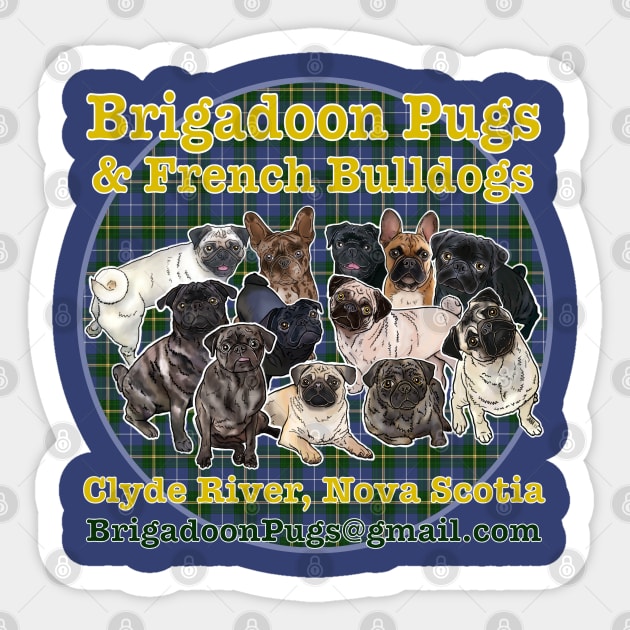 Brigadoon Pugs Sticker by FivePugs